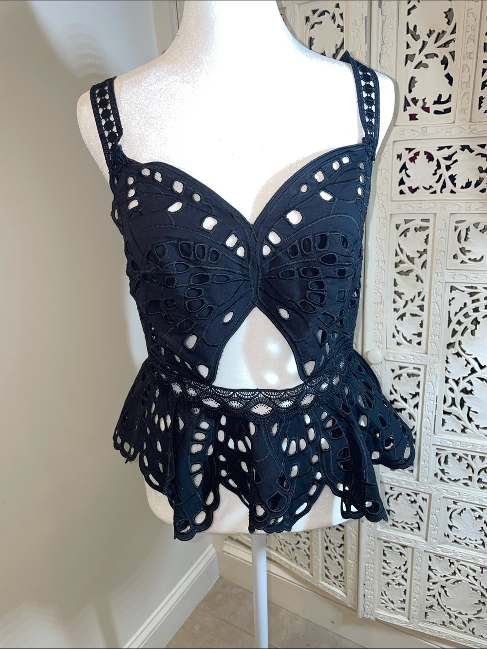 Alberta Ferretti Black Cutout Lace Top